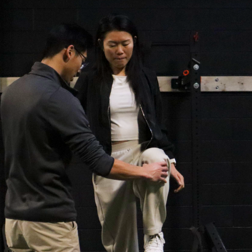 sports physio watching exercise form